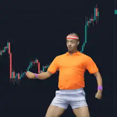 Tennis player dancing with stock chart