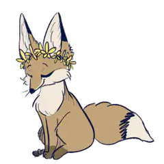 Fox with flower crown wagging tail