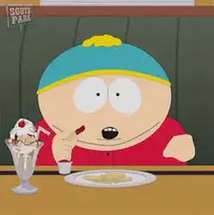 South Park Kyle eating fries with OOPS BUSTED
