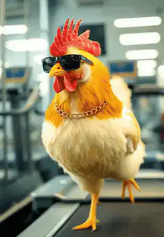 cool chicken on treadmill