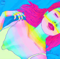 Rainbow woman lying down