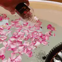 Pouring rose petals into a bath