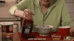 Betty White pours syrup on cereal