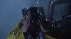 Trucker screaming in rain