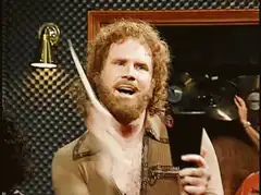 Will Ferrell as Ron Burgundy with a knife