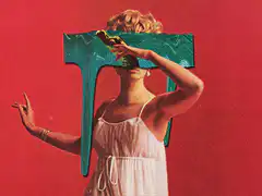 Woman holding dripping green paint
