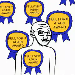 Bald man with glasses covered in awards
