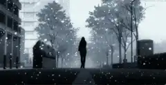 Silhouette walking towards a hanging door