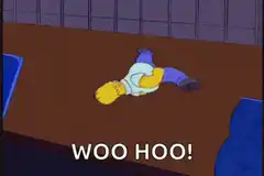 Homer Simpson rolling on floor WOO HOO