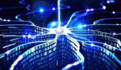 Blue digital data streams flowing