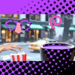 Hand grabbing popcorn with purple glasses
