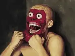 man peeling off face mask