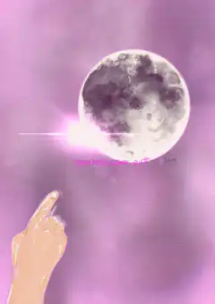 Hand pointing at moon with pink glow