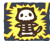 Skeleton cat and raccoon reaction