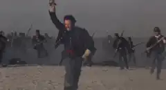 Union soldiers charging with swords and flags