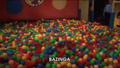 Sheldon Cooper emerges from ball pit saying Bazinga