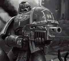 Space Marine firing bolter