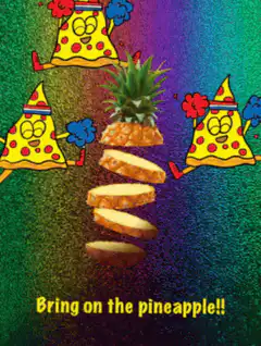 Spongebob pizza slices dance around pineapple