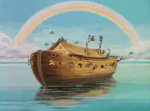 Noah's Ark with rainbow