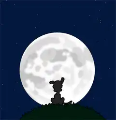 Dog howling at the moon with a heart