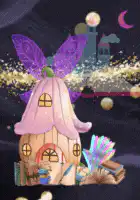Fairy house with purple wings and magic
