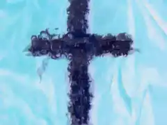 Skeleton and zombie on a cross