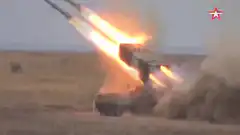missile launcher firing rockets