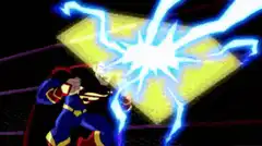 Superman blocks lightning with his face