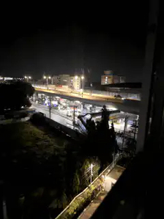 Night view of a busy train station