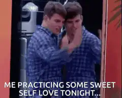 Man kissing his reflection