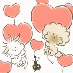 cute characters floating with heart balloons