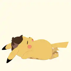 Pikachu sleeping with a bun