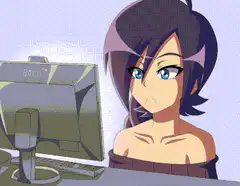 Anime girl reacts to computer screen