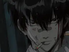 Bleeding anime man smoking