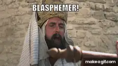 Man shouting Blasphemer!