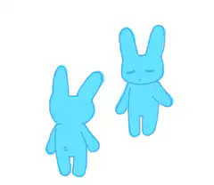 two blue bunnies dancing