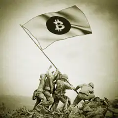 Iwo Jima flag with Bitcoin symbol