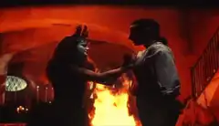 Candyman and Daniel in front of fire