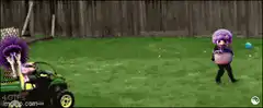 purple monster drives toy car