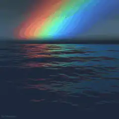 Rainbow over dark ocean