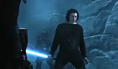 Kylo Ren lights up his blue lightsaber