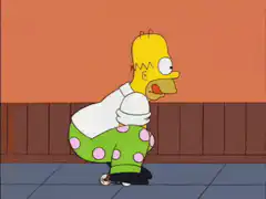 Homer Simpson on a tiny skateboard