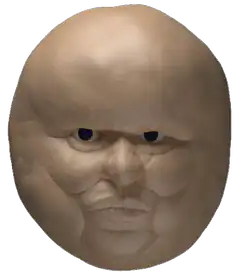 3d bald head with angry eyes