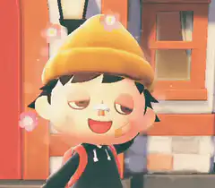 Animal Crossing character waving with flowers
