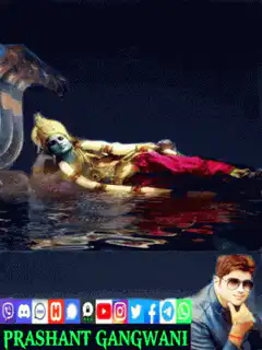 Lord Vishnu floating on water with social media icons
