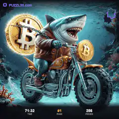 Shark on motorcycle with Bitcoin