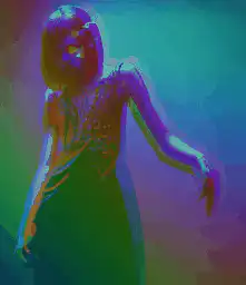 Woman in dress with shifting colors