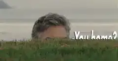 George Clooney peeks over grass
