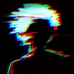 Glitchy silhouette with bright hair