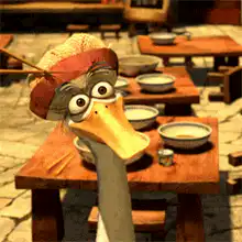 Duck with chopsticks in hat
